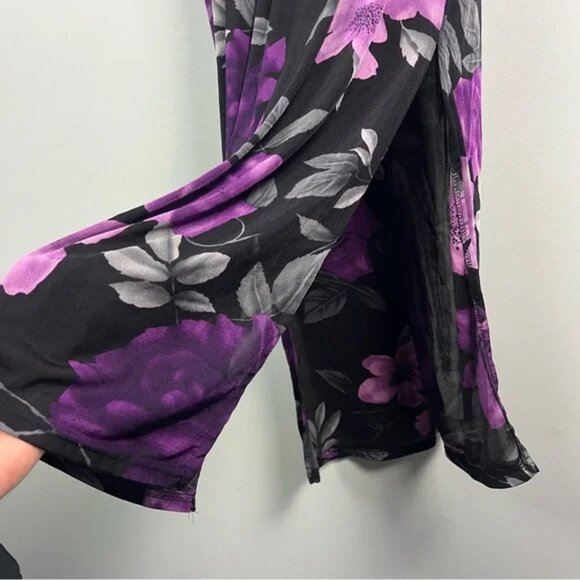 Vintage Susan Lawrence Floral Maxi Dress Size M Stretch Knit Slit Hem - Picture 7 of 8